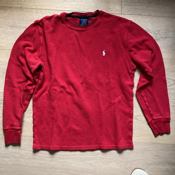 Polo by Ralph Lauren Red Waffle Knit Thermal Vintage Long Sleeve - Picture 3 of 4